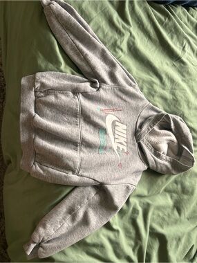 Nike Grey Hoodie with Mint and Pink Logo Accents